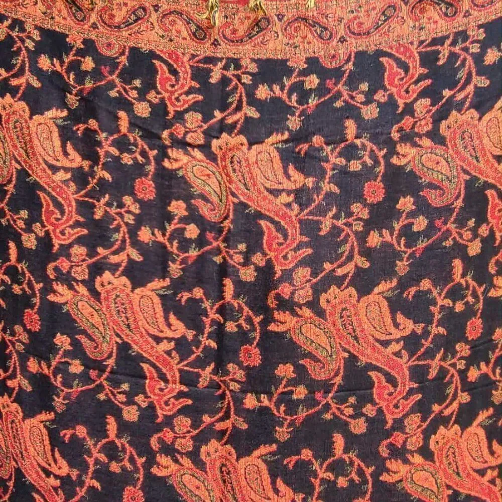 Orange Black Paisley Pashmina